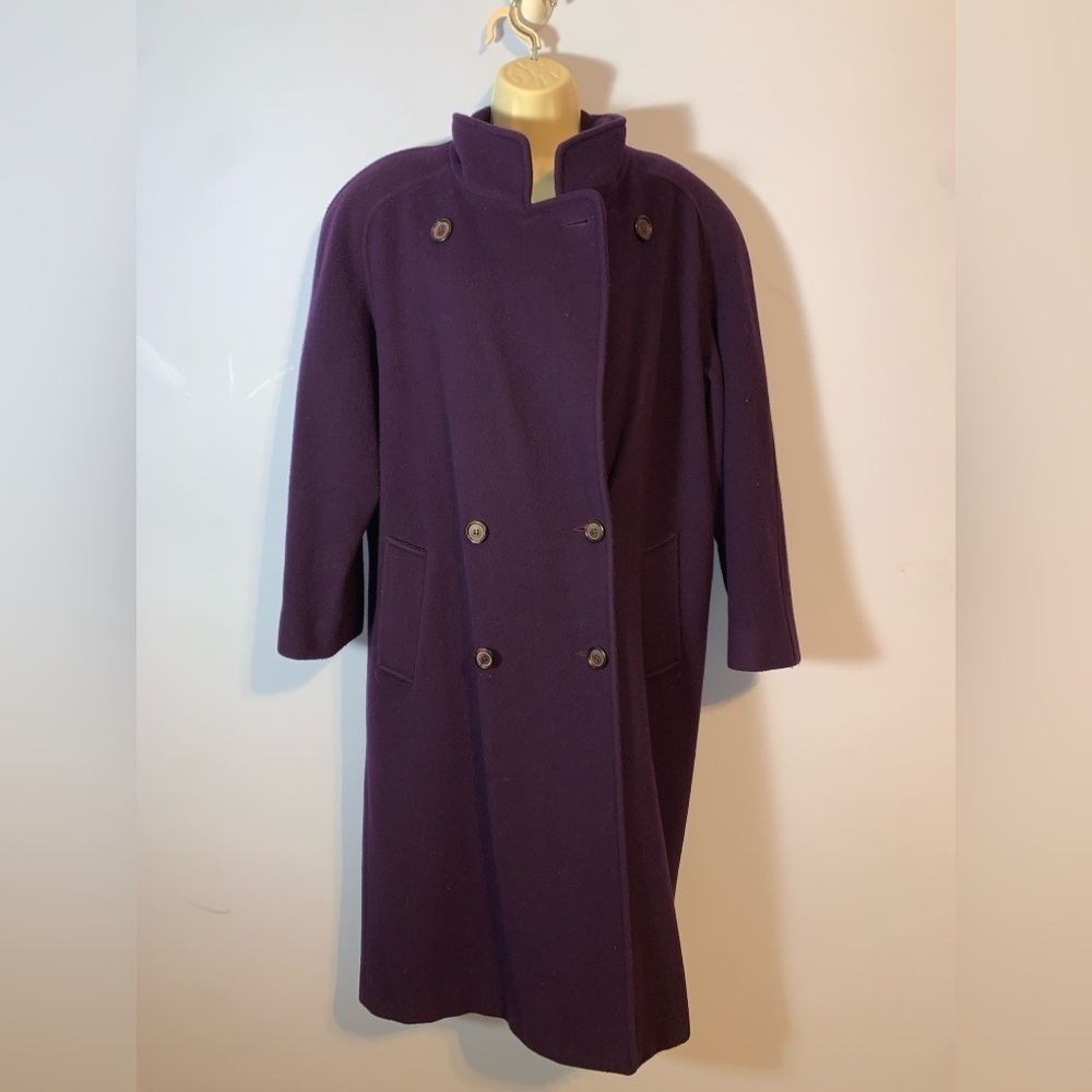 Vintage long Women's Purple Double-Breasted wool pea Coat long funnel neck  2x - Picture 2 of 7